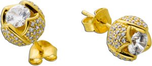 Ohrstecker Rose Silber 925 vergoldet weisse Zirkonia blüte