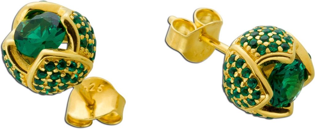 Rosen Ohrstecker Silber vergoldet grüne Zirkonia