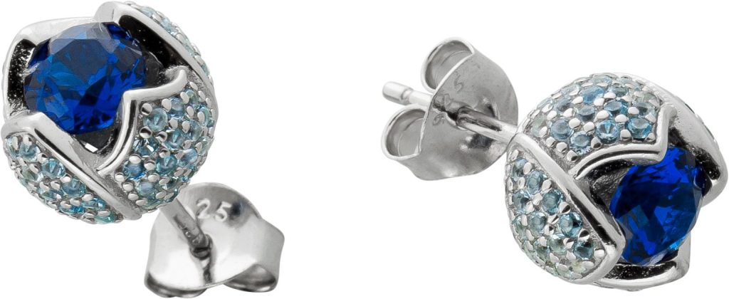 Rosen Ohrstecker Silber 925 blaue Zirkonia Steine