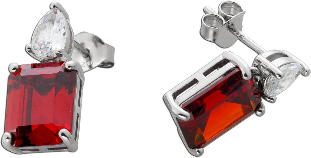 Ohrstecker Silber 925 rote weisse Zirkonia