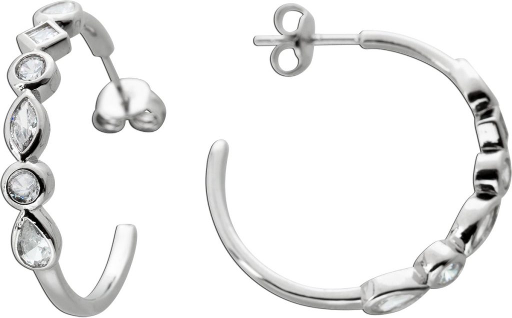 Ohrstecker Halbcreolen Silber 925 weisse Zirkonia Diamantlook