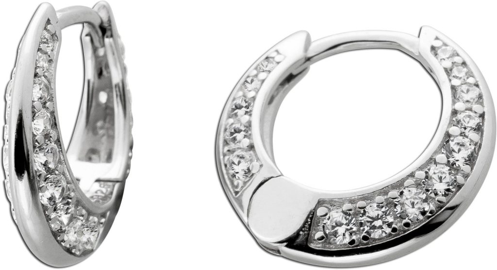 Creolen Ohrringe Silber 925 weiße Zirkonia Steine Brillantlook