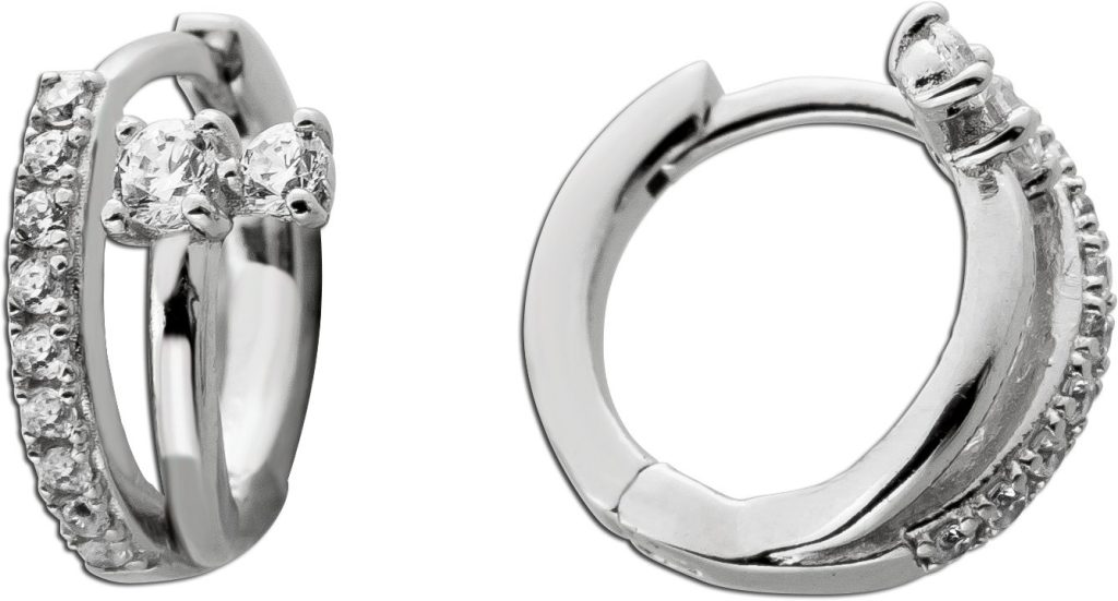 Ohrringe Creolen Silber 925 weiße Zirkonia Steine Brillantlook