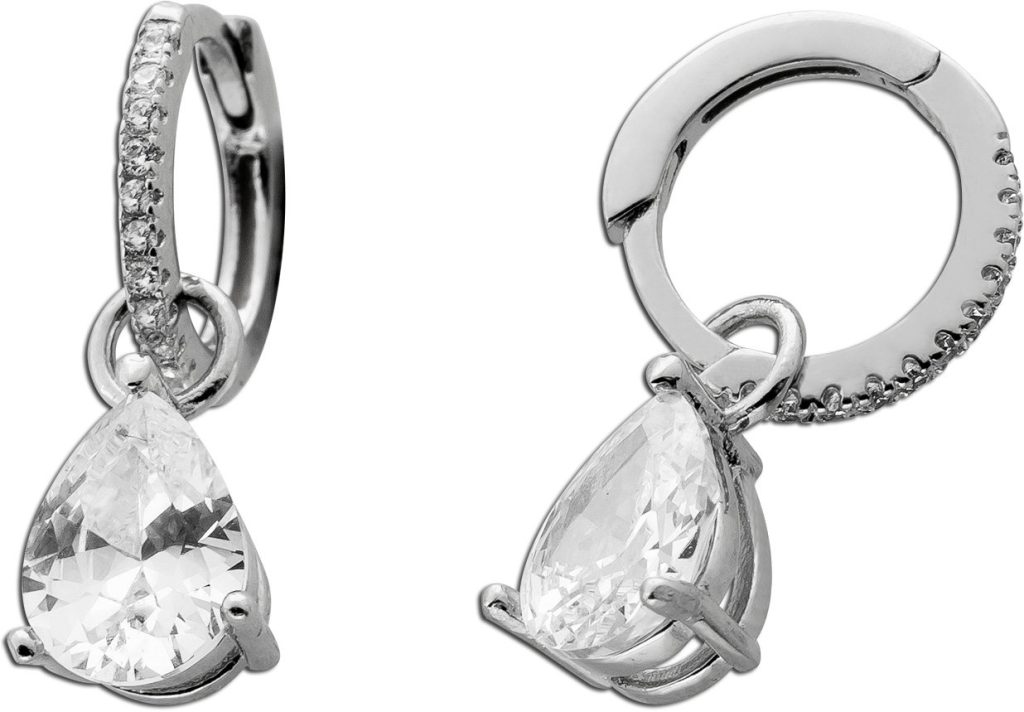Ohrhänger Creolen Silber 925 weiße Zirkonia Steine Brillantlook