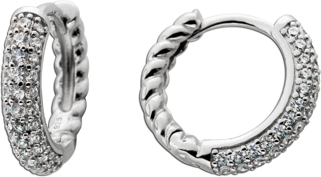 Creolen Ohrringe Silber 925 weiße Zirkonia Steine Diamantlook