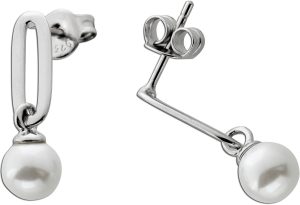 Paperclip Ohrstecker Silber 925 synthetische weiße Perlen 5.8mm