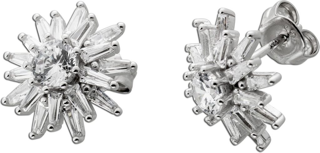 Sonnen Ohrstecker Silber 925 weiße Zirkonia Steine