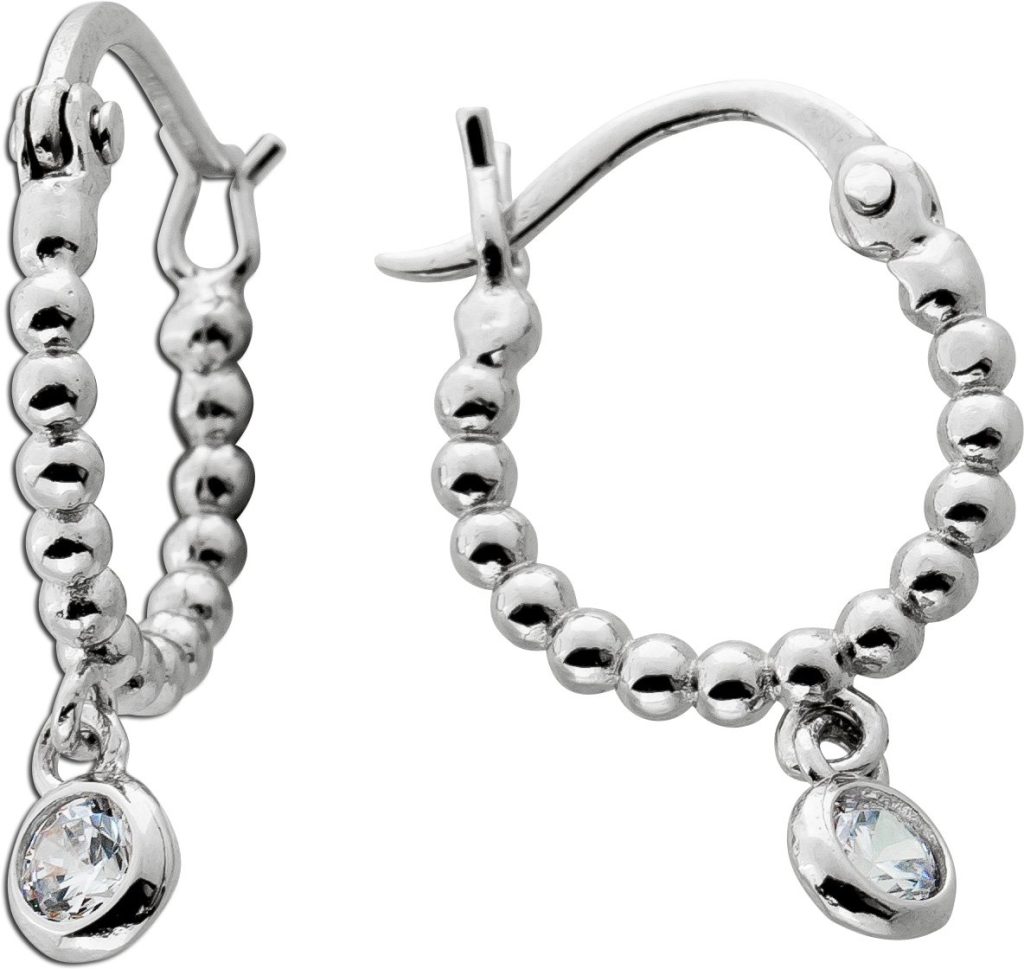 Kugel Creolen Ohrhänger Silber 9252 weiße Zirkonia Steine