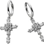 Kreuz Creolen Ohrhänger Silber 925 weiße Zirkonia Steine
