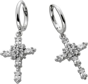 Kreuz Creolen Ohrhänger Silber 925 weiße Zirkonia Steine