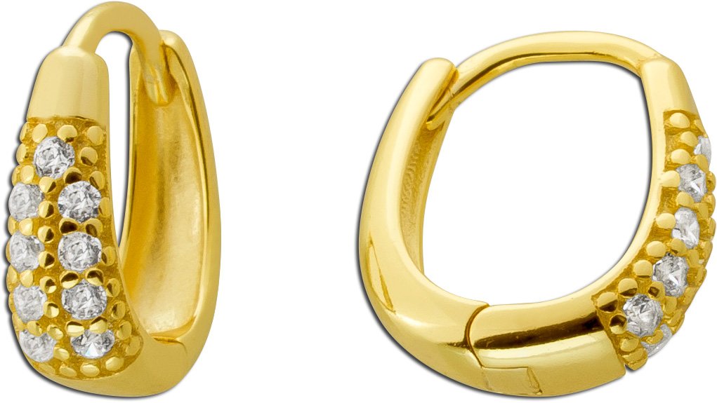 Creolen Ohrringe Silber 925 Gelbgold vergoldet weiße Zirkonia Steine