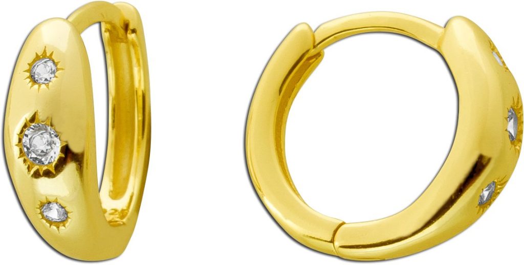 Creolen Silber 925 Gelbgold vergoldet weiße Zirkonia Klapp Scharnier