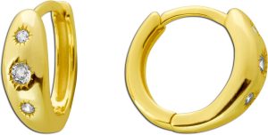 Creolen Silber 925 Gelbgold vergoldet weiße Zirkonia Klapp Scharnier