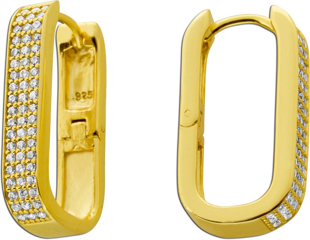 Creolen Hoops Ohrringe Silber 925 Gelbgold vergoldet weiße Zirkonia