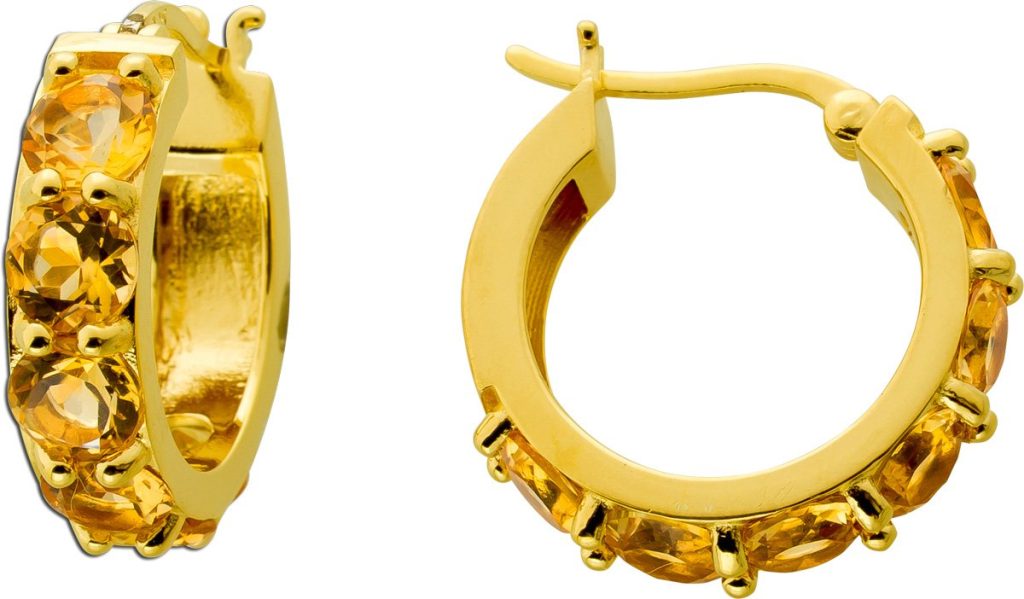 Citrin Creolen 21mm Silber vergoldet gelbe Natur Edelsteine