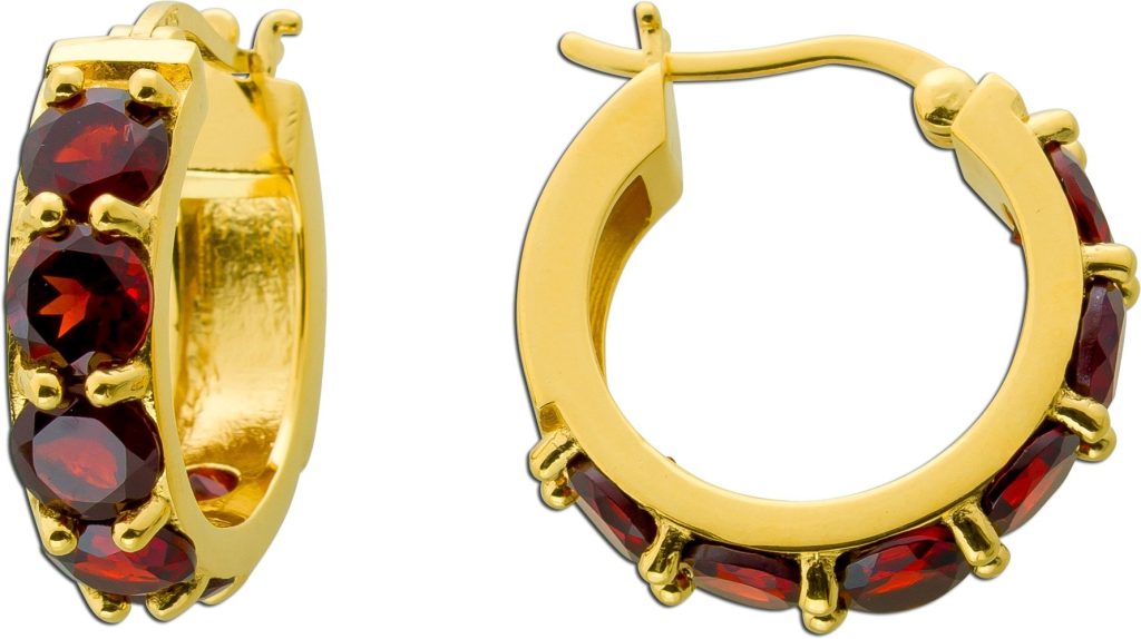 Granat Creolen 21mm Silber vergoldet rote Natur Edelsteine