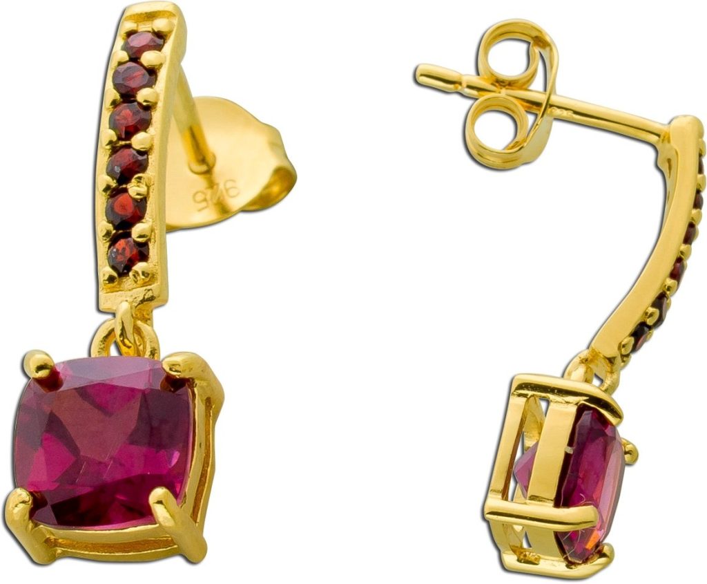 Granat Ohrstecker Silber vergoldet Malaya Natur Edelsteine