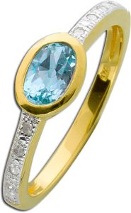 Blautopas Ring Silber Gelbgold vergoldet Diamanten blauer Edelstein