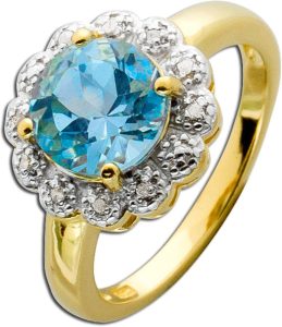 Blautopas Ring Silber Gelbgold vergoldet blauer Edelstein Diamanten