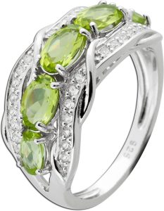Edelsteinring Silber 925 hellgrüne Peridot weiße Topas Edelsteine