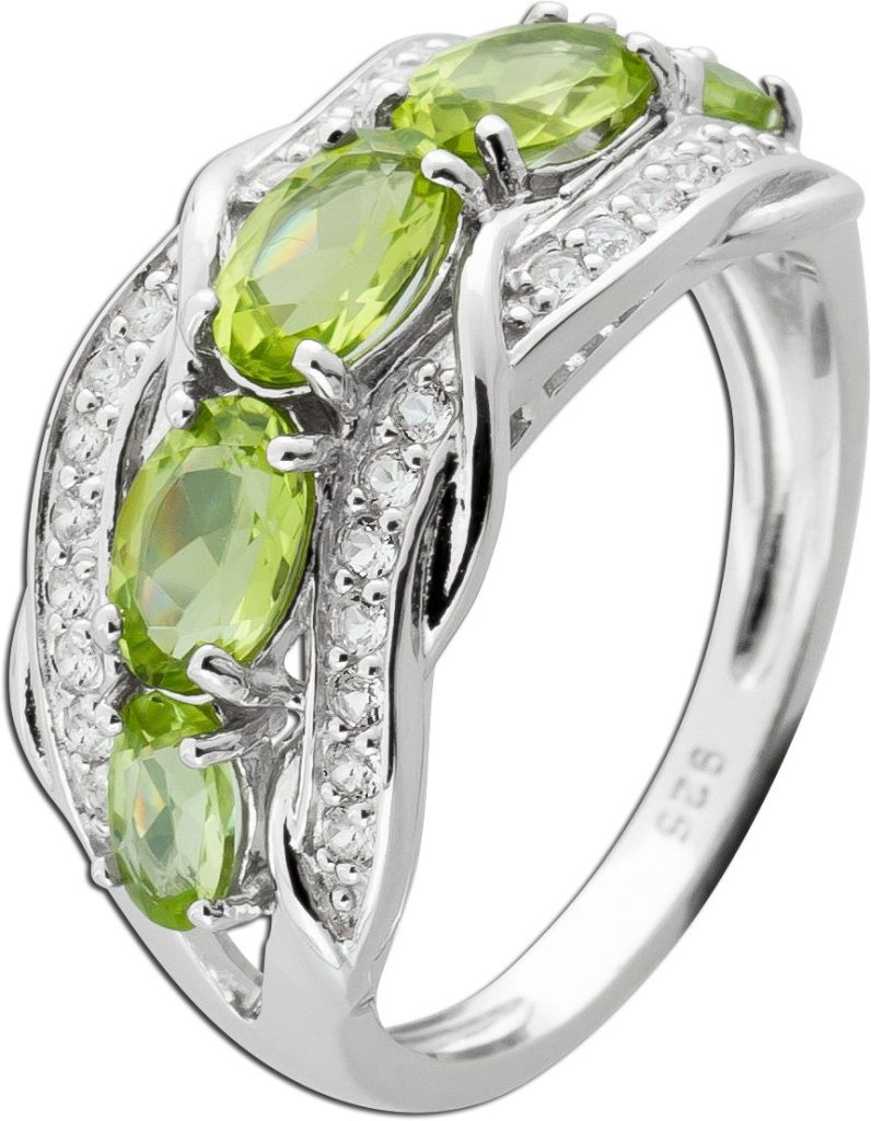 Edelsteinring Silber 925 hellgrüne Peridot weiße Topas Edelsteine