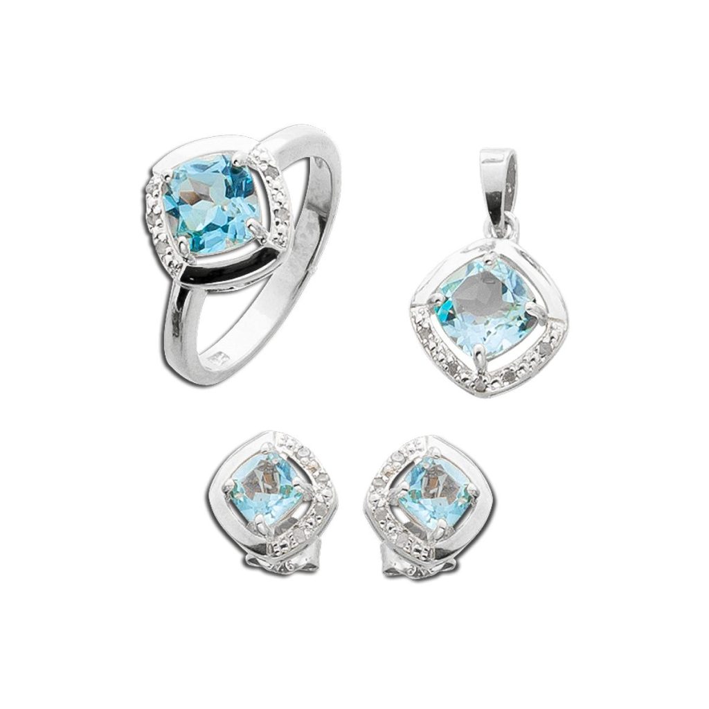 Blautopas Schmuck Set Silber 925 blaue Natur Edelsteine 17