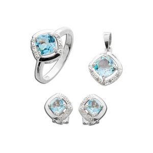 Blautopas Schmuck Set Silber 925 blaue Natur Edelsteine 20