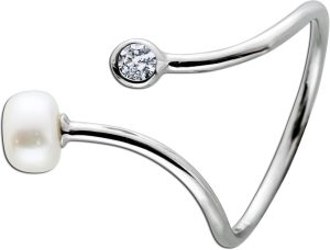 Perlenring Silber 925 Süsswasser Perle 5.9mm weißer Zirkonia