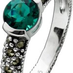 Markasit Ring Silber 925 gold schwarze Edelsteine grüner Quarz