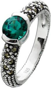 Markasit Ring Silber 925 gold schwarze Edelsteine grüner Quarz