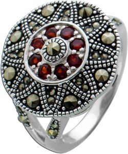 Granat Ring Silber 925 gold schwarze Markasit Edelsteine