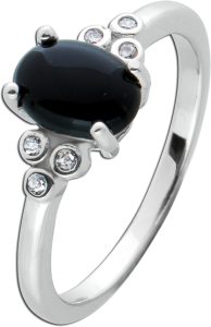 Onyx Ring Silber 925 schwarzer Edelstein weiße Zirkonia