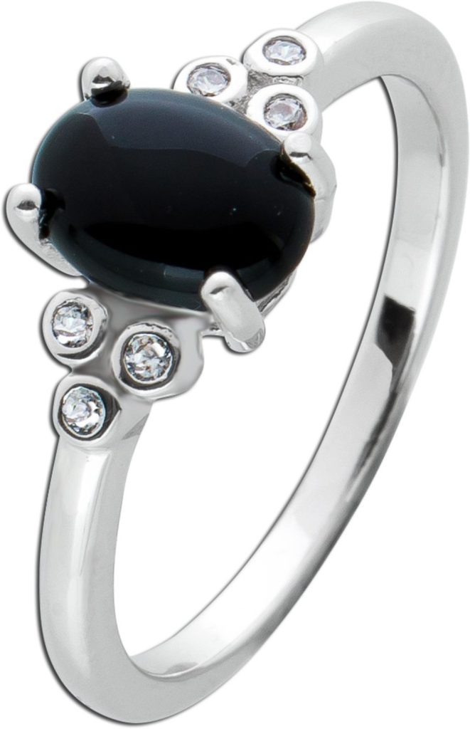 Onyx Ring Silber 925 schwarzer Edelstein weiße Zirkonia