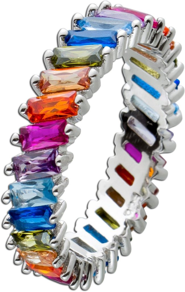 Memoire Damenring Silber 925 bunte Zirkonia Steine