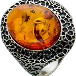 Bernsteinring Silber 925 geschwärzt cognac brauner Edelstein