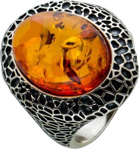 Bernsteinring Silber 925 geschwärzt cognac brauner Edelstein