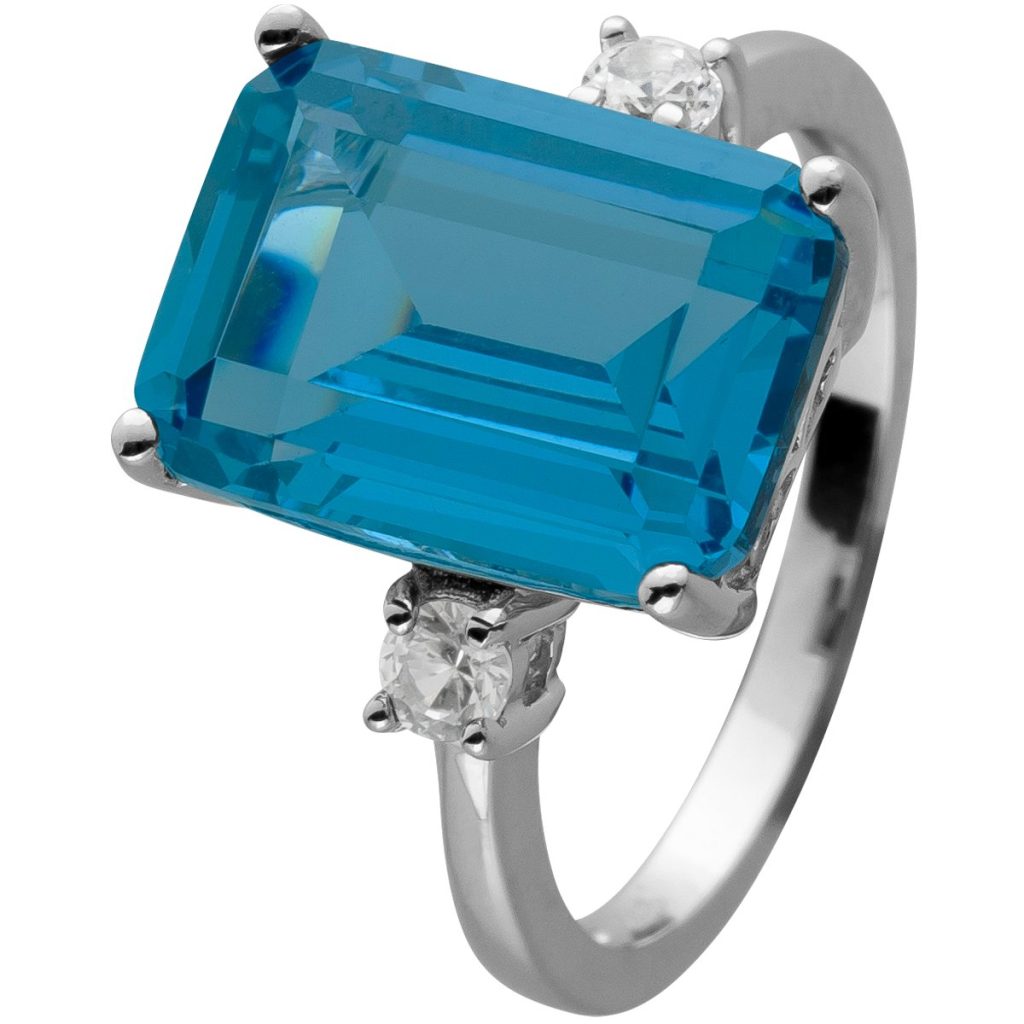 Ring Silber 925 synthetischer Blautopas synthetische weiße Saphire