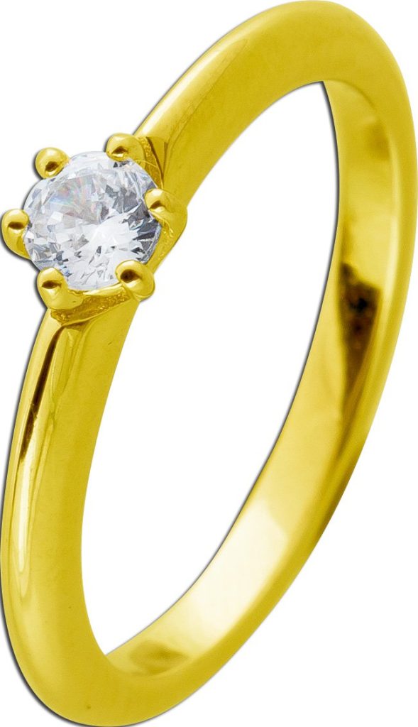 Solitärring Silber 925 vergdoldet Zirkonia 0.25ct Verlobungsring