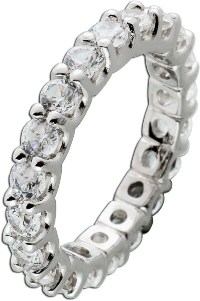 Memoire Ring Silber 925 rhodiniert weiße Zirkon Edelsteine