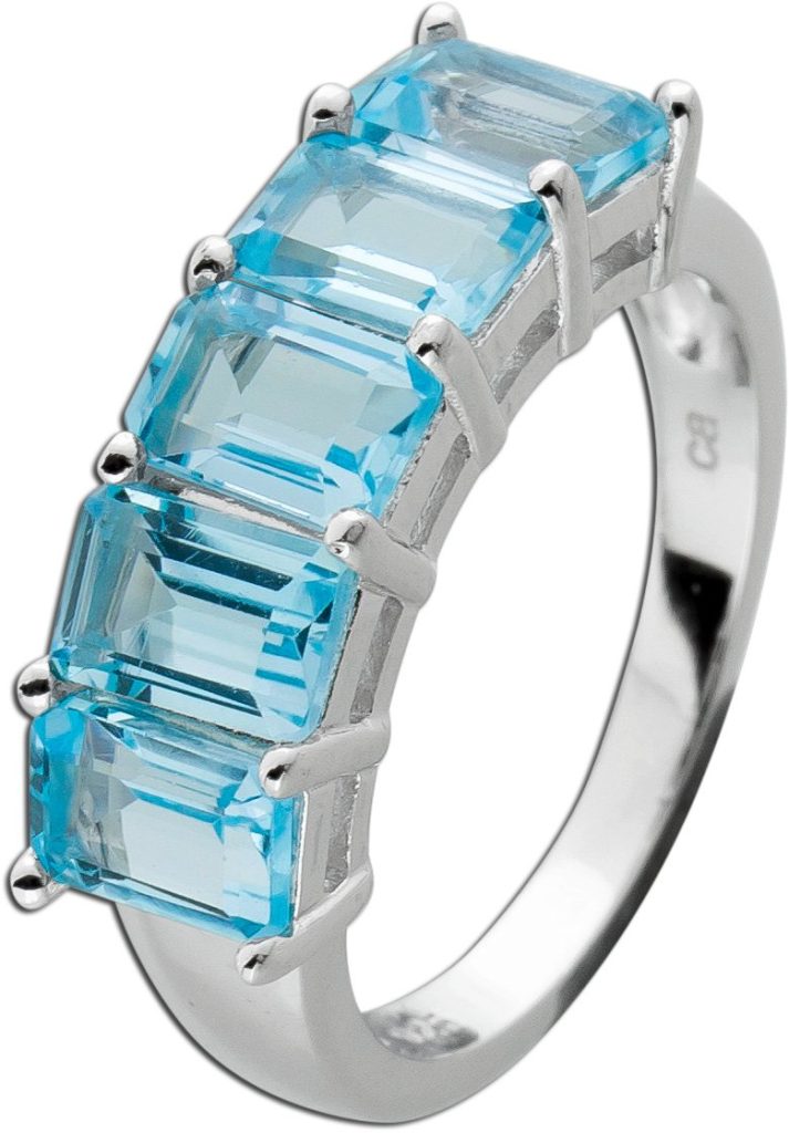 Blautopas Ring Silber 925 wasserblaue Edelsteine