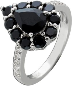 Spinell Ring Silber 925 schwarze Edelsteine weiße Zirkonia