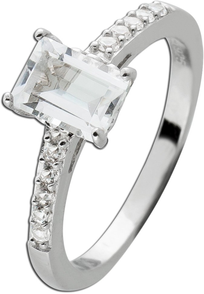 Topas Ring Silber 925 weißer Edelstein weiße Zirkonia Steine
