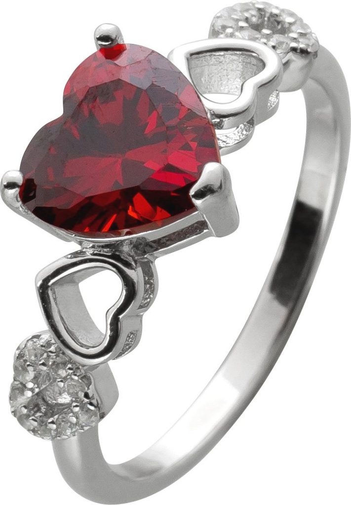 Herz Damenring Silber 925 rote weisse Zirkonia