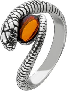 Bernstein Schlangenring Silber 925 cognac brauner Edelstein