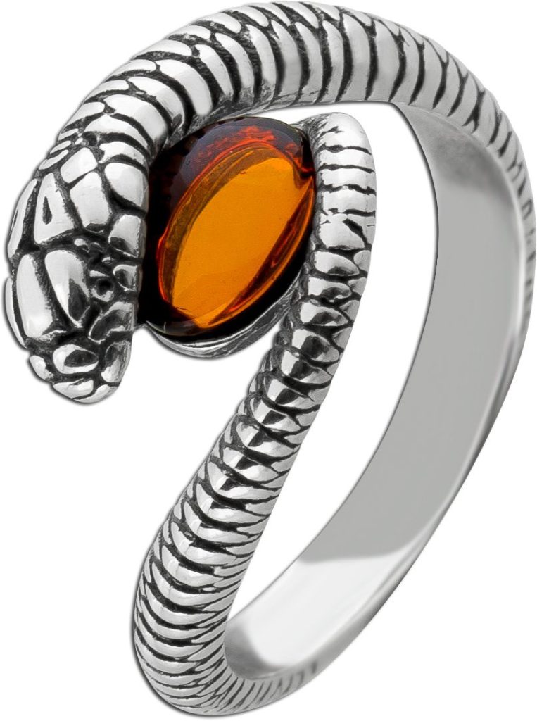 Bernstein Schlangenring Silber 925 cognac brauner Edelstein