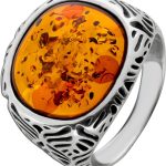 Bernstein Ring Silber 925 cognac brauner Edelstein