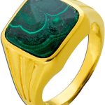 Siegelring Silber 925 vergoldet Kleinfingering grüner Malachit Edelstein