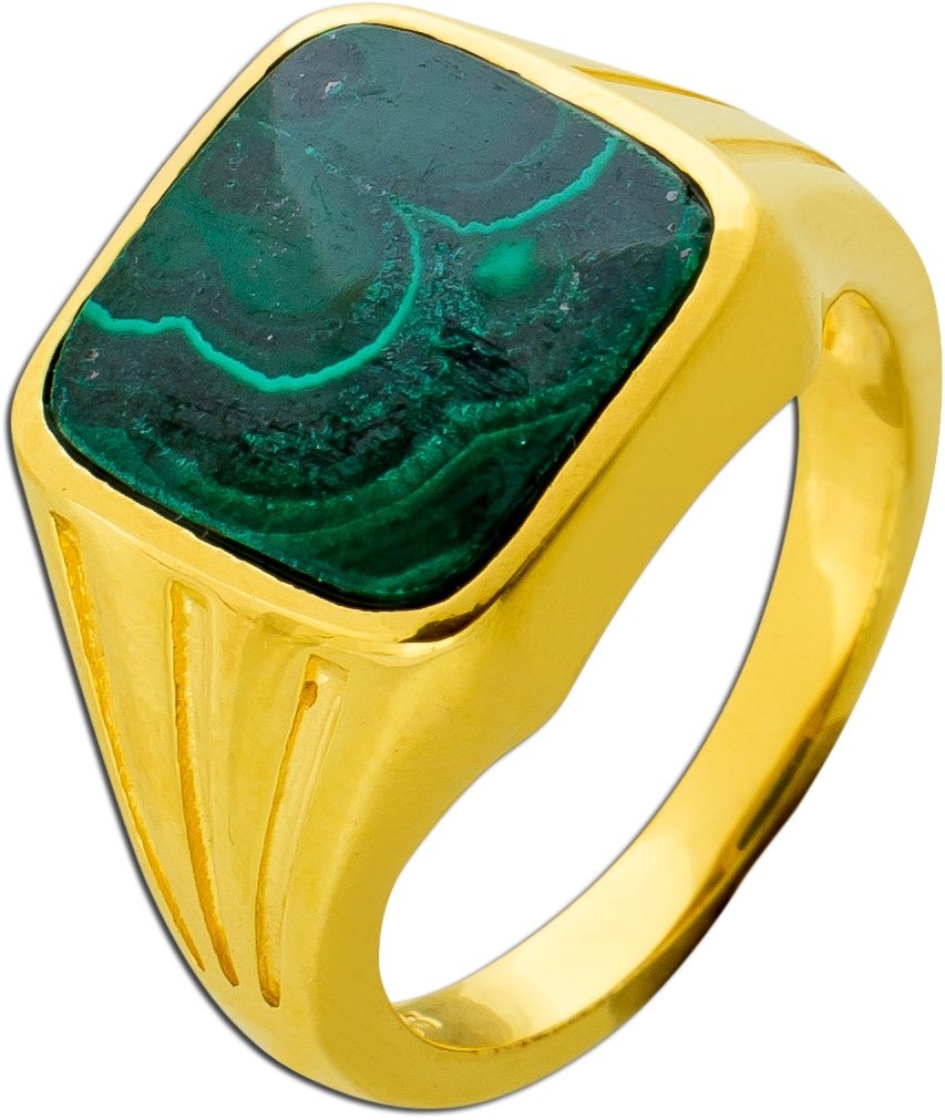 Siegelring Silber 925 vergoldet Kleinfingering grüner Malachit Edelstein