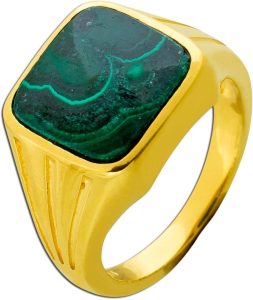 Siegelring Silber 925 vergoldet Kleinfingering grüner Malachit Edelstein