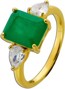 Silberring 925 Vergoldet synt. Smaragd Zirkonia Steine